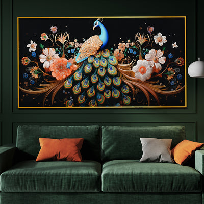 Garden of Peacock Beauty Framed Crystal Glass Painting