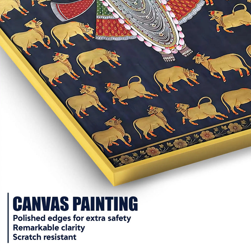 Gau Mata and Shrinathji’s Eternal Blessings Pichwai Canvas Wall Painting