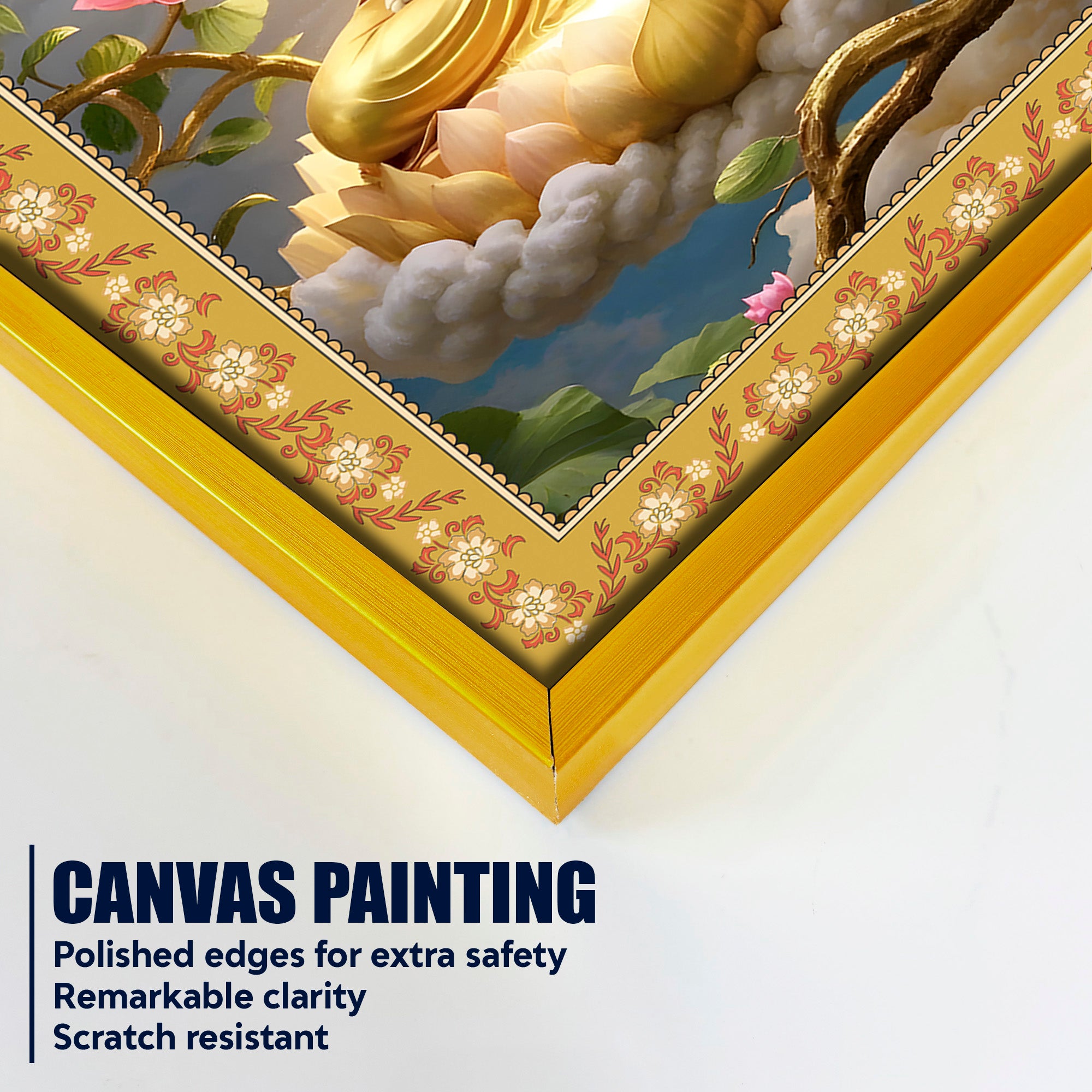 Gautam Buddha Awakened One Floral Border Vertical Wall Painting