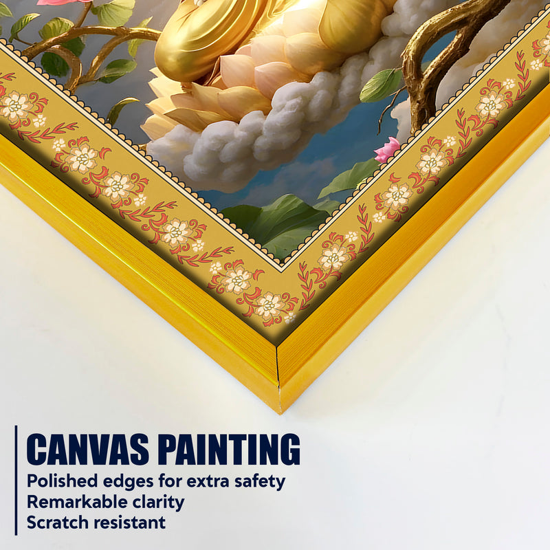 Gautam Buddha Awakened One Floral Border Vertical Wall Painting