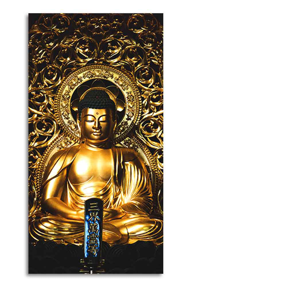 Gautam Buddha Golden Sculpture Vertical Wall Painting