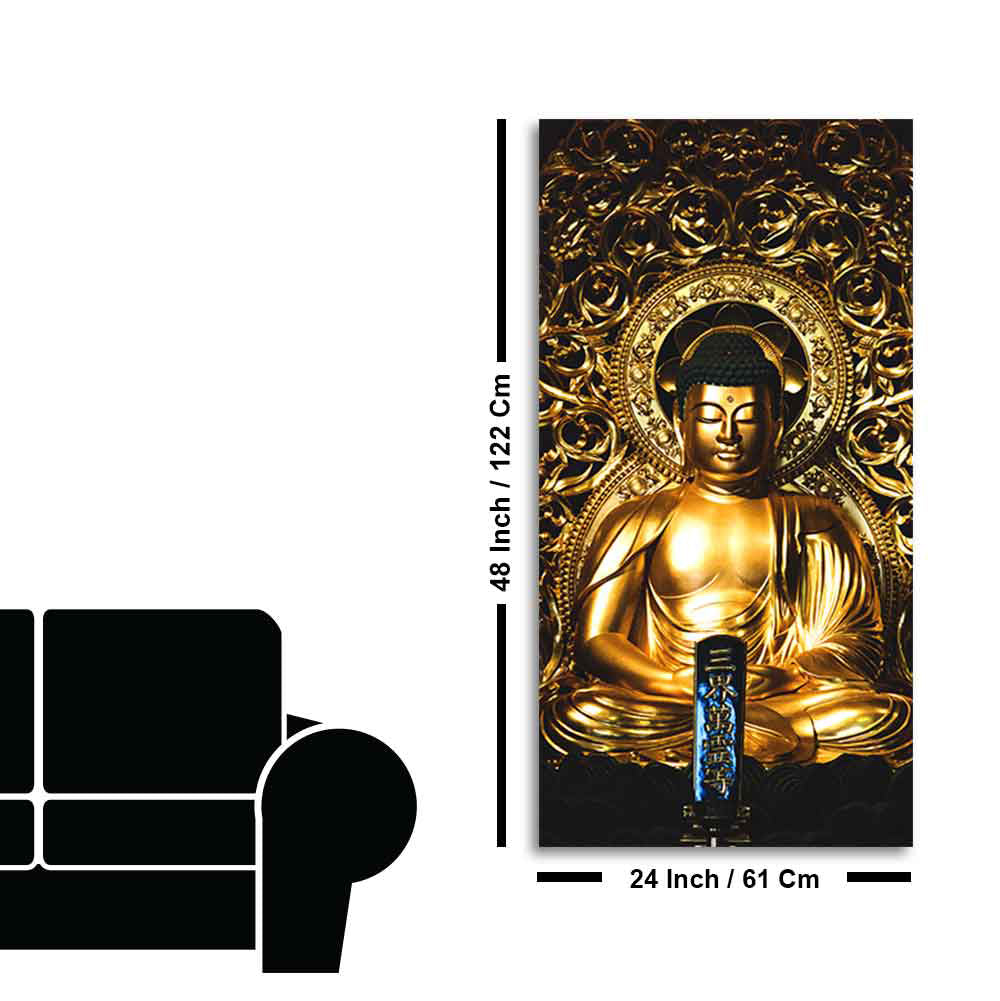 Gautam Buddha Golden Sculpture Vertical Wall Painting