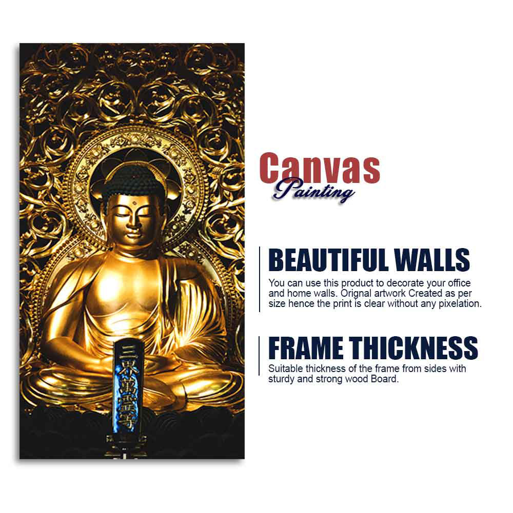 Gautam Buddha Golden Sculpture Vertical Wall Painting