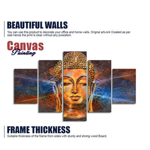 Gautam Buddha Head Canvas Wall Painting of Five Pieces