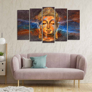 Gautam Buddha Head Canvas Wall Painting Set of Five