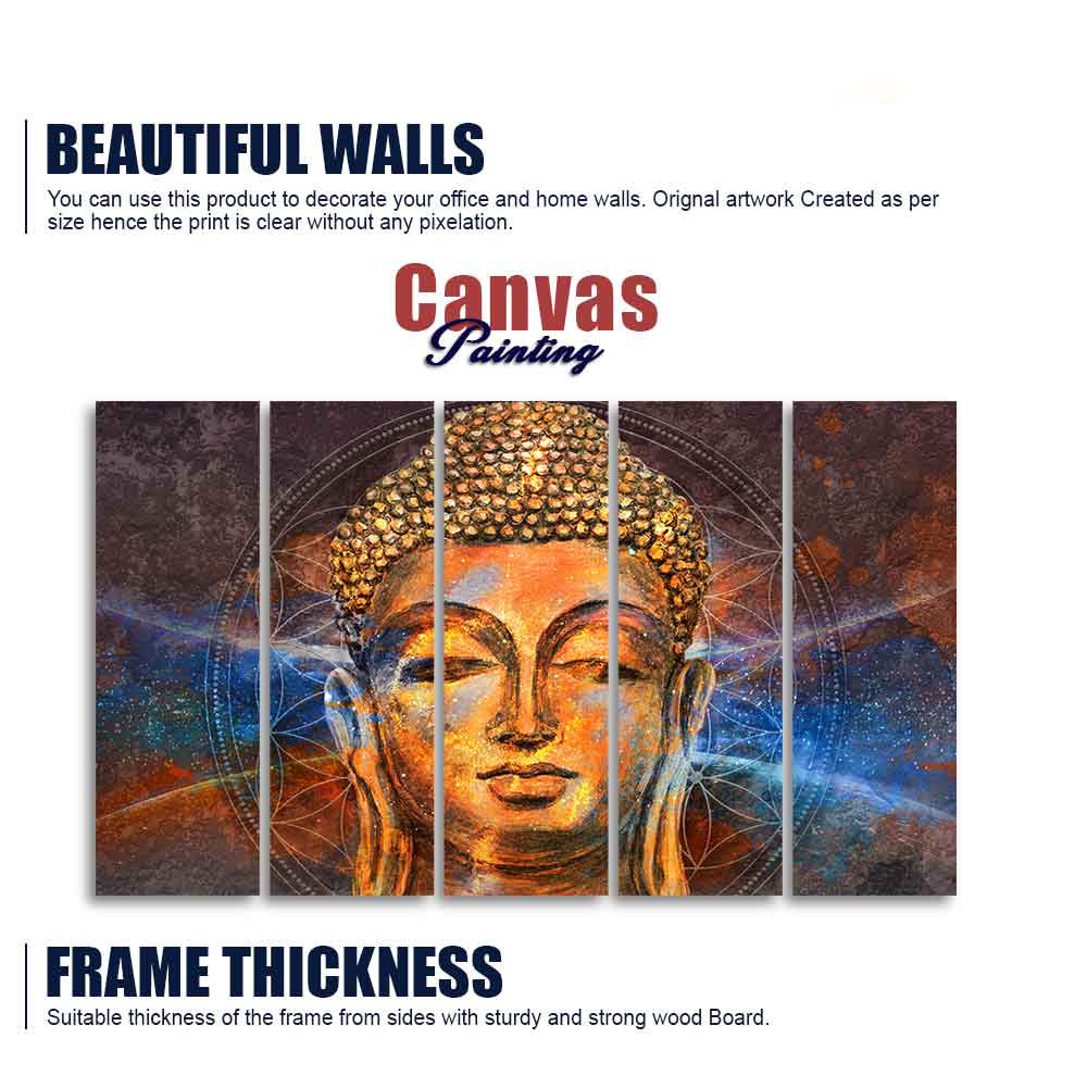 Gautam Buddha Head Wall Painting of Five Pieces