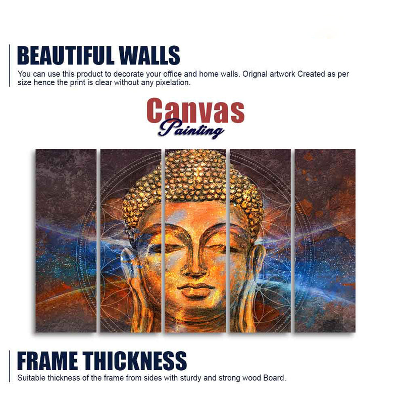Gautam Buddha Head Wall Painting of Five Pieces