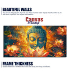 Gautam Buddha Statue with Lotus Flowers Background Canvas Wall Painting