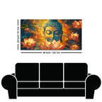 Gautam Buddha Statue with Lotus Flowers Background Canvas Wall Painting