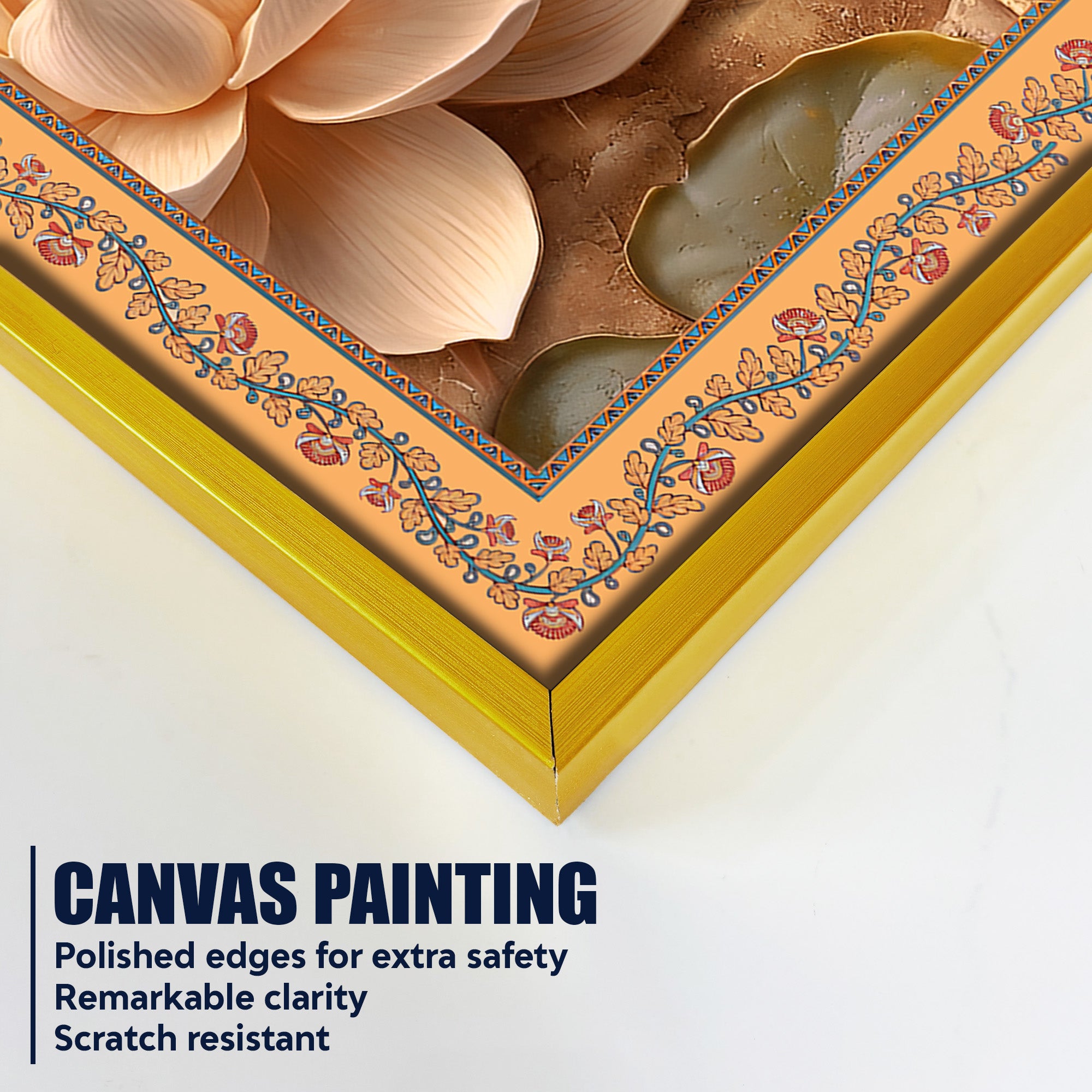 Gautam Buddha with Lotus Floral Border Canvas Wall Painting