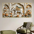 Gentle White Elephant with Peacock in Palace Garden 3D Canvas Wall Painting