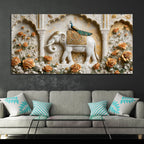 Gentle White Elephant with Peacock in Palace Garden 3D Canvas Wall Painting