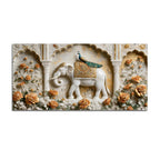 Gentle White Elephant with Peacock in Palace Garden 3D Canvas Wall Painting