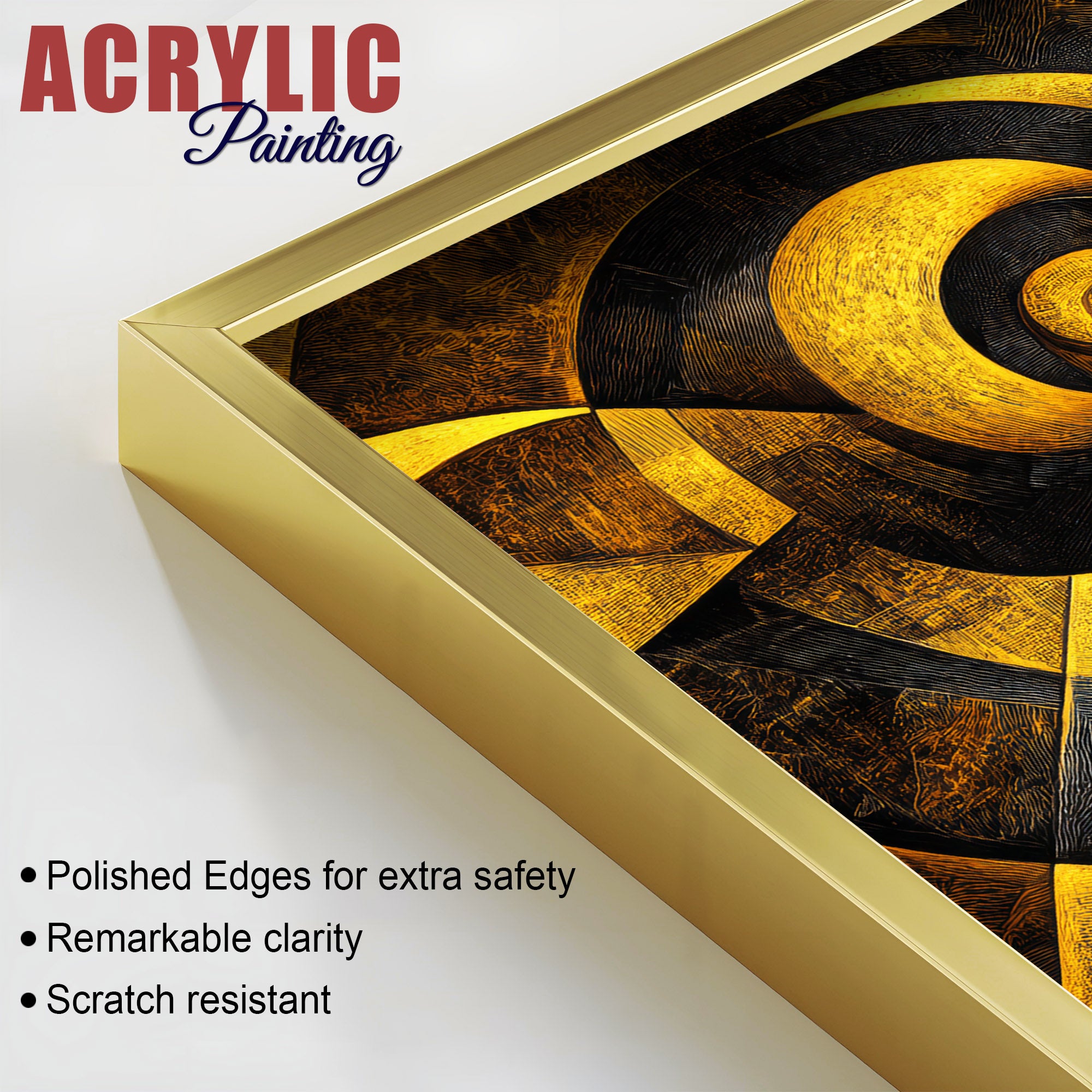 Geometric Abstract Golden Pattern Acrylic Floating Wall Painting Set of 2