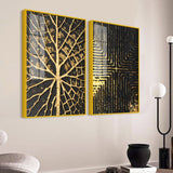 Geometric and Leaf Pattern Acrylic Floating Wall Painting Set of 2