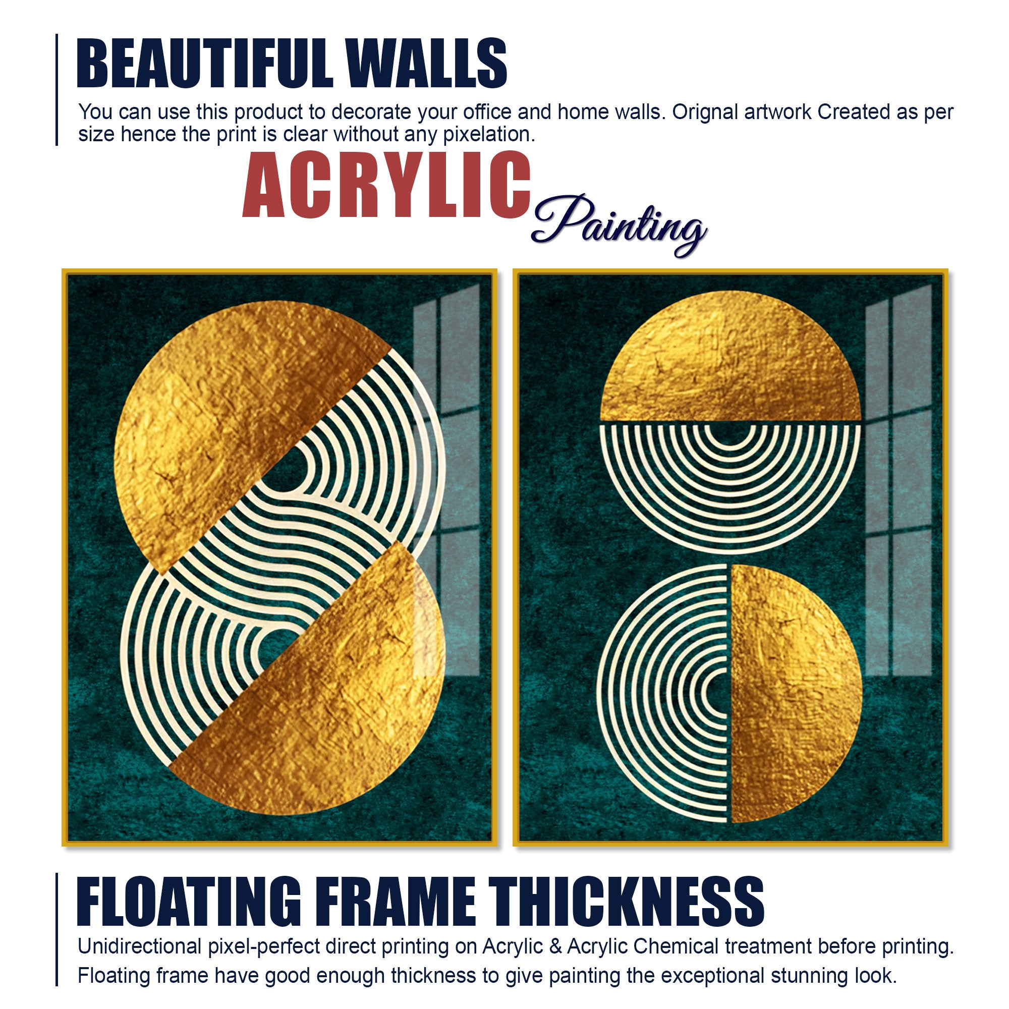 Geometric Circles Shapes Art Acrylic Floating Wall Painting Set Of 2