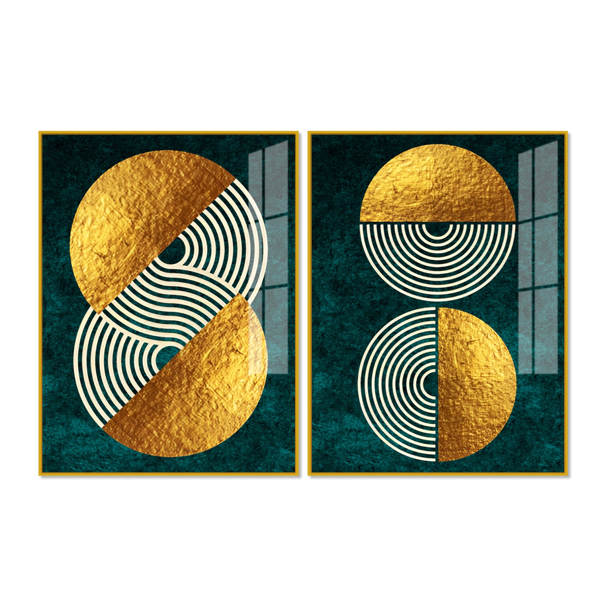 Geometric Circles Shapes Art Acrylic Floating Wall Painting Set Of 2
