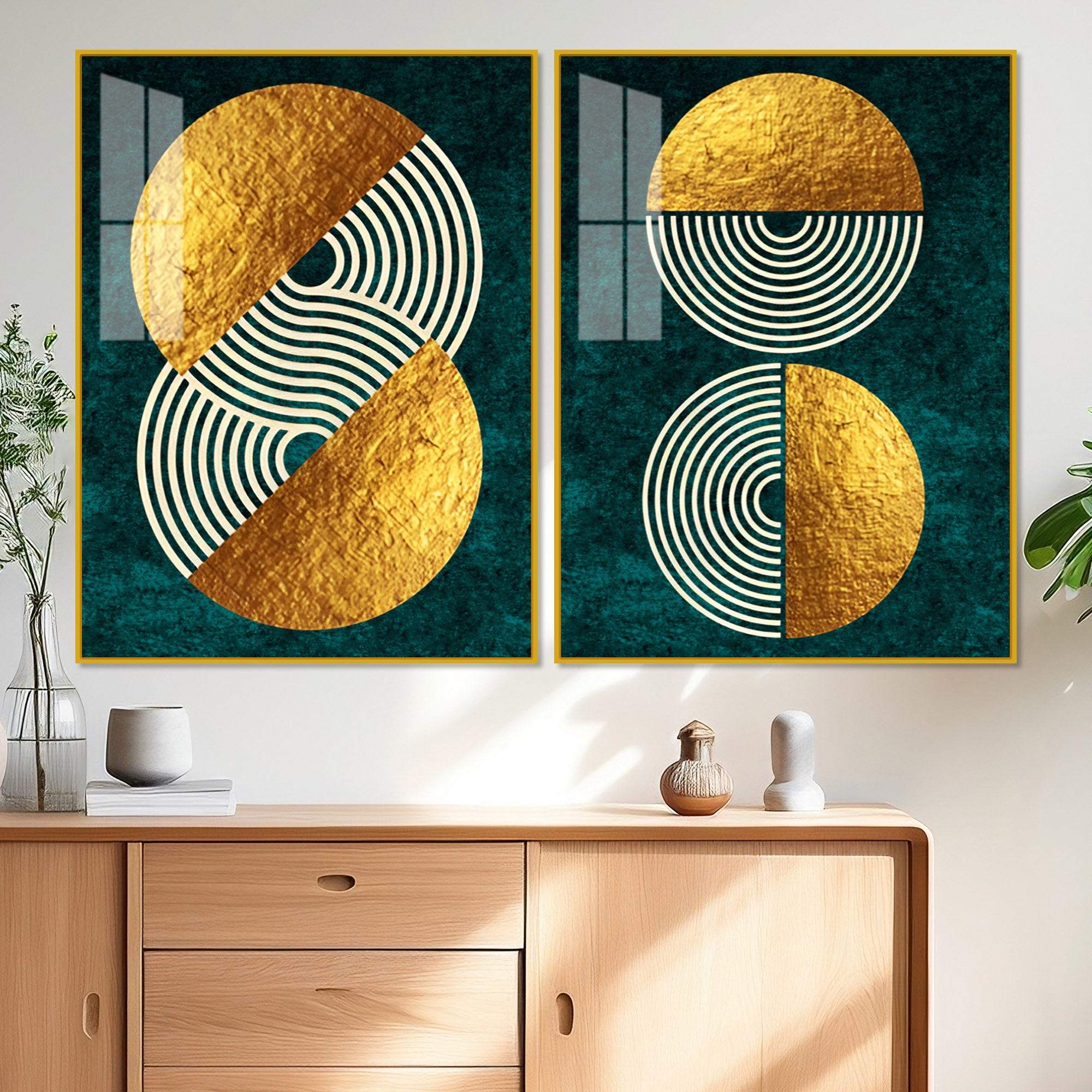 Geometric Circles Shapes Art Acrylic Floating Wall Painting Set Of 2
