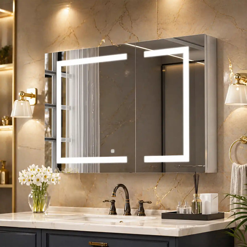 geometric-led-light-mirror-cabinet-with-soft-close-doors
