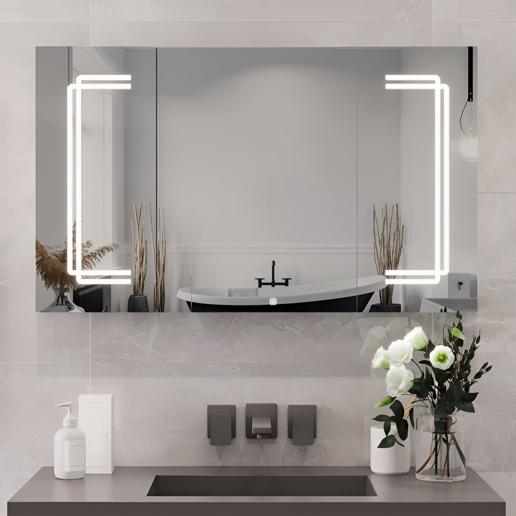 Geometric LED Light Mirror Cabinet with Soft Close Doors