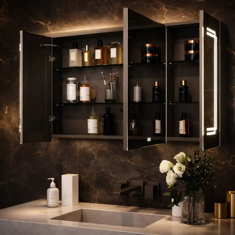 Geometric LED Light Mirror Cabinet with Soft Close Doors
