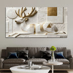 Geometric White & Golden Resting Stag 3D Canvas Wall Painting