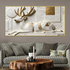 Geometric White & Golden Resting Stag 3D Canvas Wall Painting