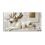 Geometric White & Golden Resting Stag 3D Canvas Wall Painting