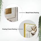 Geometric White & Golden Resting Stag 3D Canvas Wall Painting