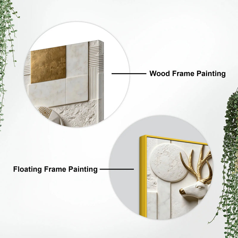 Geometric White & Golden Resting Stag 3D Canvas Wall Painting