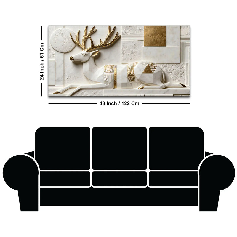 Geometric White & Golden Resting Stag 3D Canvas Wall Painting