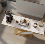 Geometric Z Base Console Table with Marble Finish Top