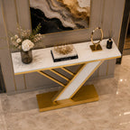 Geometric Z Base Console Table with Marble Finish Top