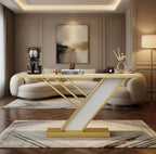 Geometric Z Base Console Table with Marble Finish Top