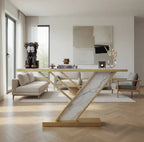 Geometric Z Base Console Table with Marble Finish Top