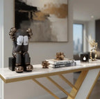 Geometric Z Base Console Table with Marble Finish Top