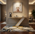 Geometric Z Base Console Table with Marble Finish Top