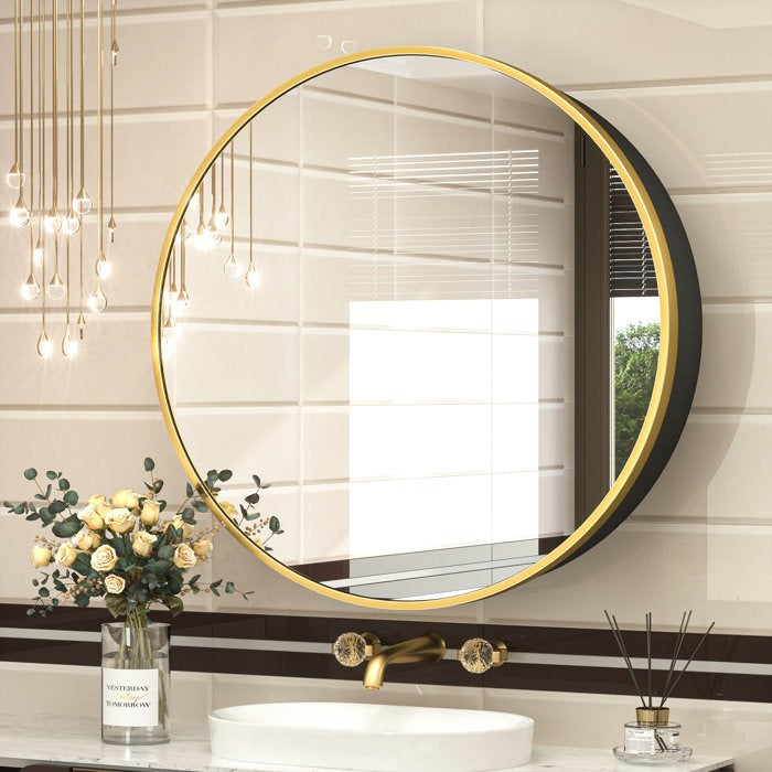 Gervon Round Medicine Cabinet Golden Wall Mounted Mirror