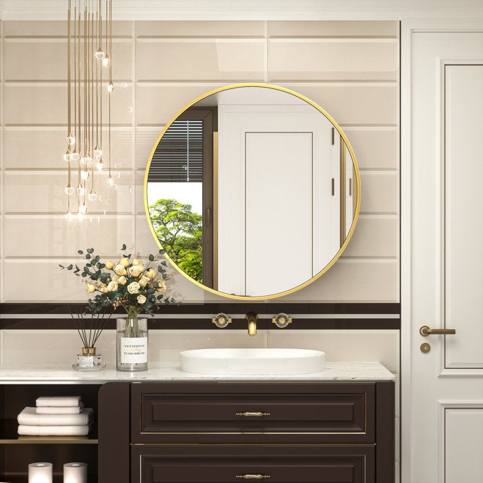 Gervon Round Medicine Cabinet Golden Wall Mounted Mirror