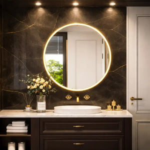 Gervon Round Medicine Cabinet Golden Wall Mounted Mirror