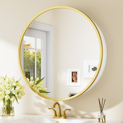 Gervon Round Medicine Cabinet White Gold Wall Mounted Mirror
