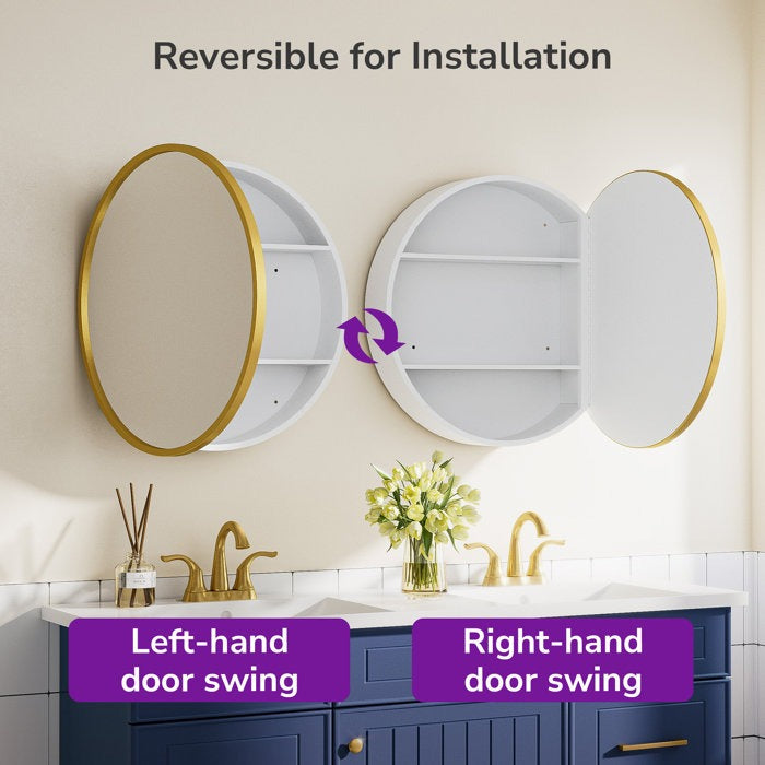 Gervon Round Medicine Cabinet White Gold Wall Mounted Mirror