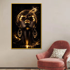 Glam Woman Portrait Floating Frame Crystal Wall Painting