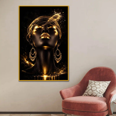 Glam Woman Portrait Floating Frame Crystal Wall Painting