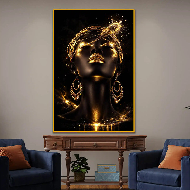 Glam Woman Portrait Floating Frame Crystal Wall Painting