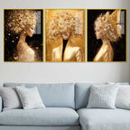 Glamorous Floral Woman Floating Acrylic Wall Painting Set of 3