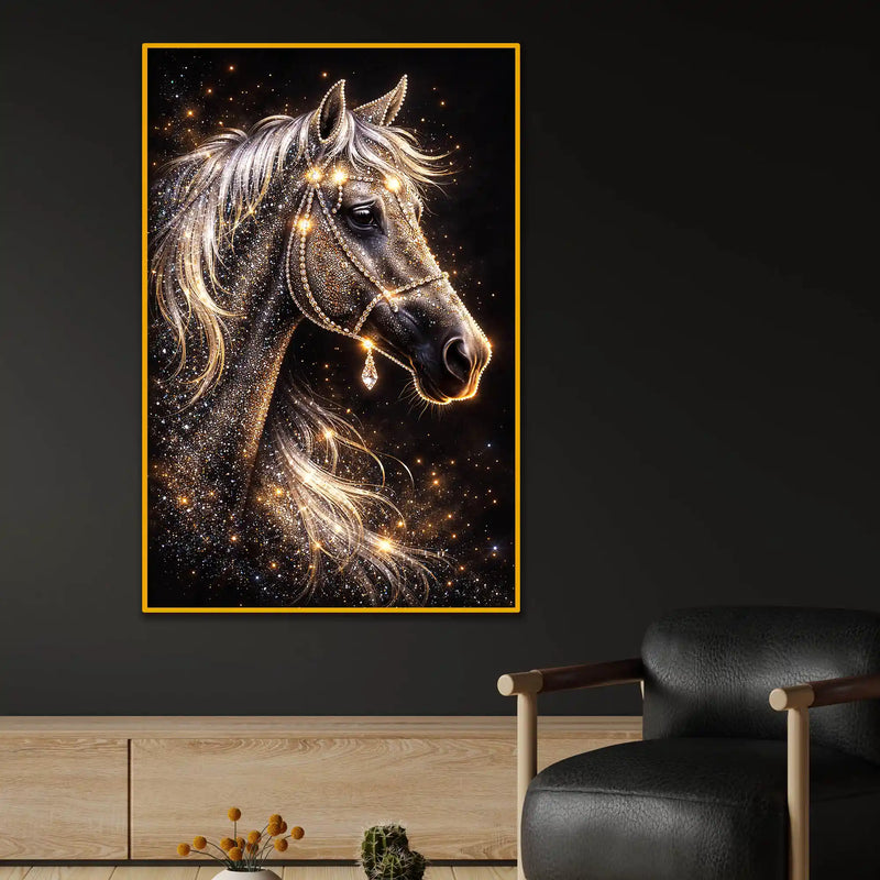Glamorous Horse Wall Art Metal Floating Frame Crystal Wall Painting
