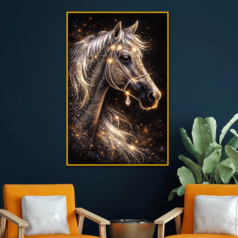 Glamorous Horse Wall Art Metal Floating Frame Crystal Wall Painting