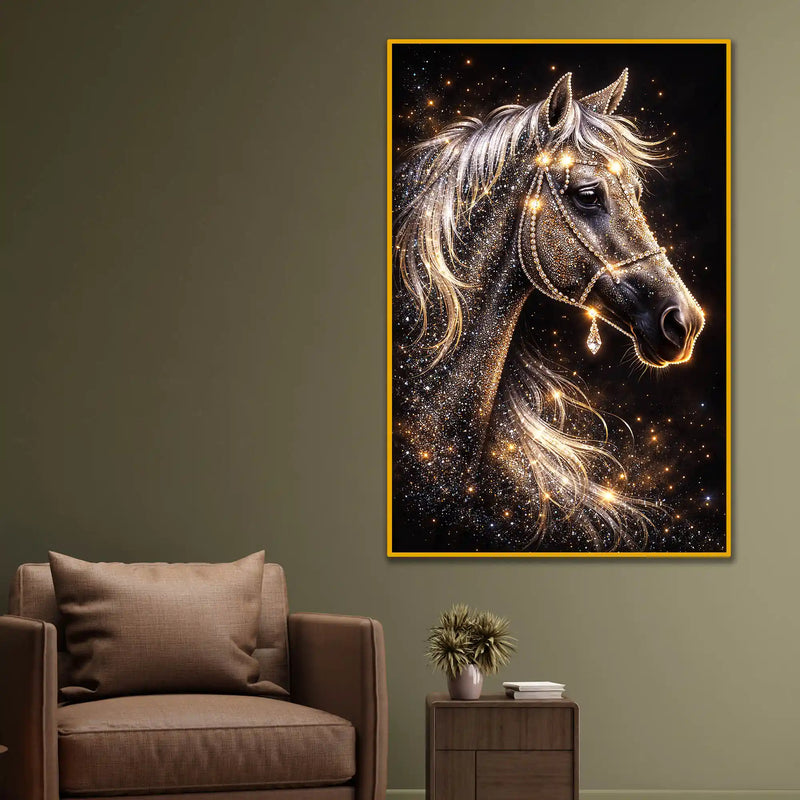 Glamorous Horse Wall Art Metal Floating Frame Crystal Wall Painting