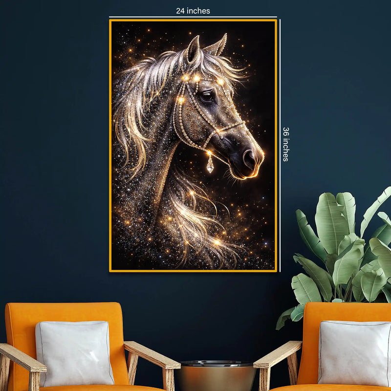 Glamorous Horse Wall Art Metal Floating Frame Crystal Wall Painting